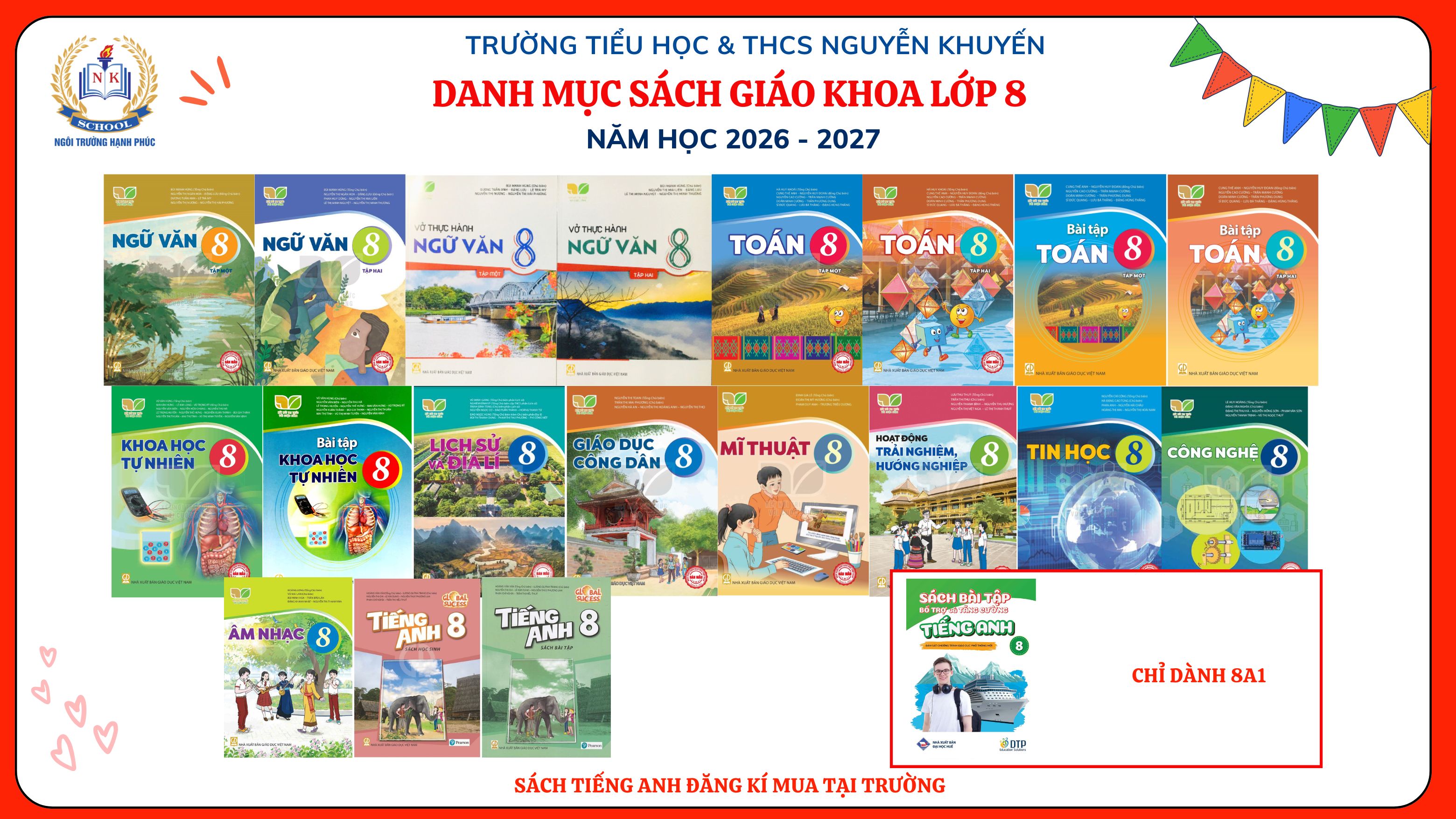 THÔNG BÁO DANH MỤC SÁCH GIÁO KHOA LỚP 8 NĂM HỌC 2026 - 2027